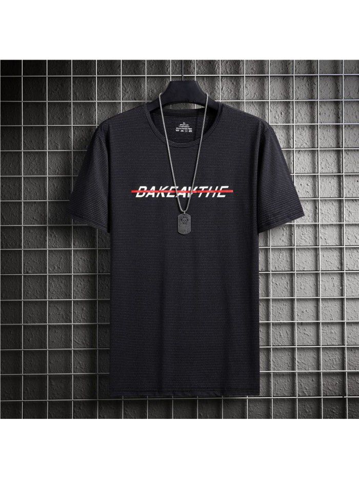 Ice cool and breathable short sleeve t-shirt men's quick drying mesh large air conditioner elastic summer men's T-shirt half sleeve 