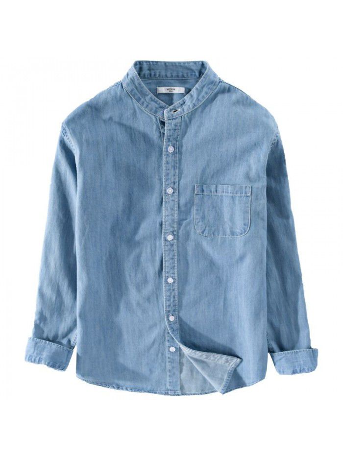 Japanese fashion long sleeve denim shirt men's autumn retro leisure youth art loose cotton shirt 9408 