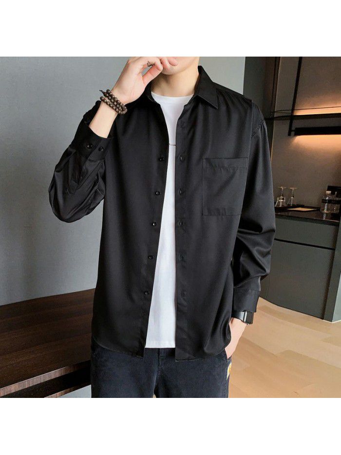Long sleeve shirt men's autumn  new fashion leisure business solid color shirt men's fashion slim fit 
