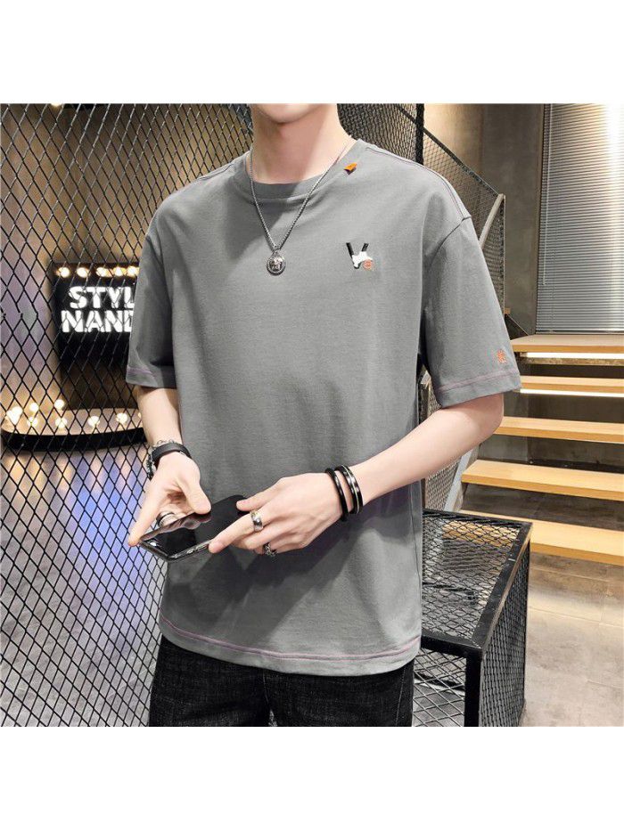  summer new men's T-shirt youth casual versatile half sleeve T-shirt loose tooling student top 