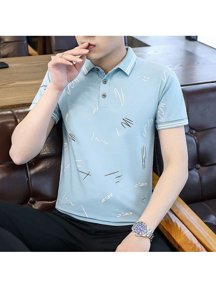  summer men's short sleeve polo shirt Korean slim Lapel thin short sleeve t-shirt men's casual top 