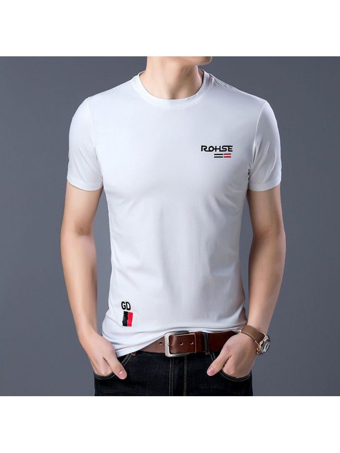 Breathable short sleeve t-shirt men's summer half sleeve T-shirt young and middle-aged men's round neck slim father's dress 