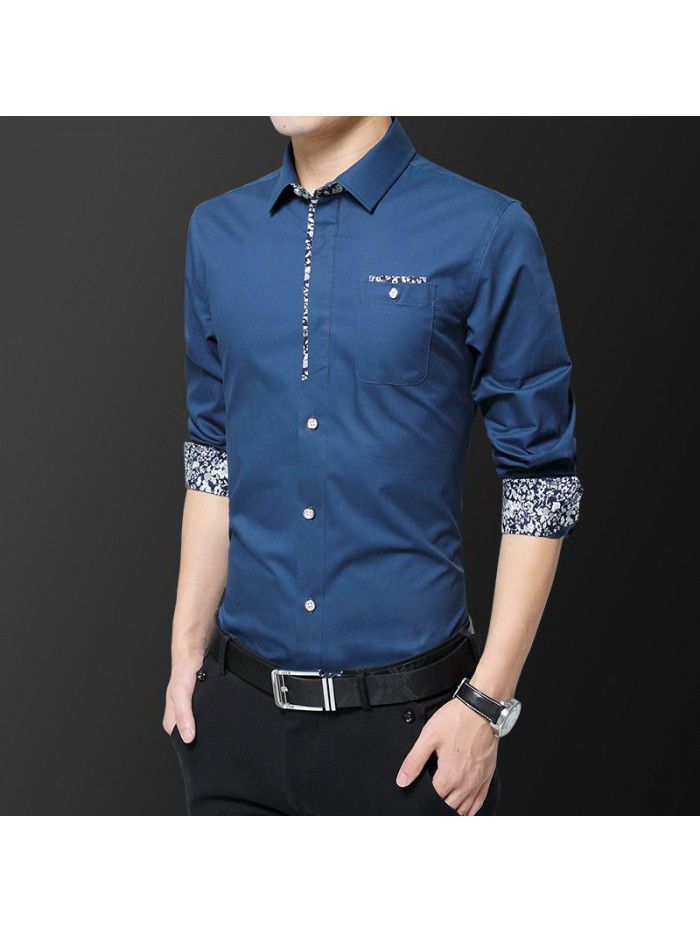  new men's long sleeve shirt men's Korean slim trend no iron shirt fashion casual young men's wear 