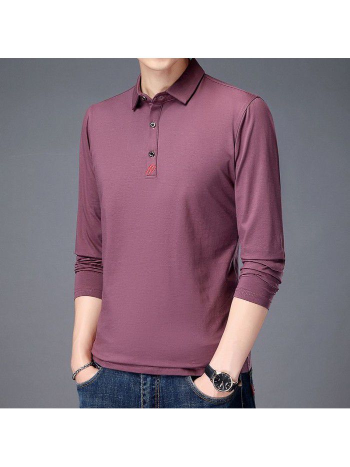  spring and autumn cotton long sleeve t-shirt men's casual slim fitting round neck men's shirt T-shirt middle aged Dad 
