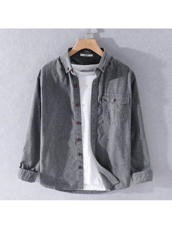 Autumn and winter new shirt retro frosted loose fashion shirt coat men's long sleeve solid color youth top 9426 