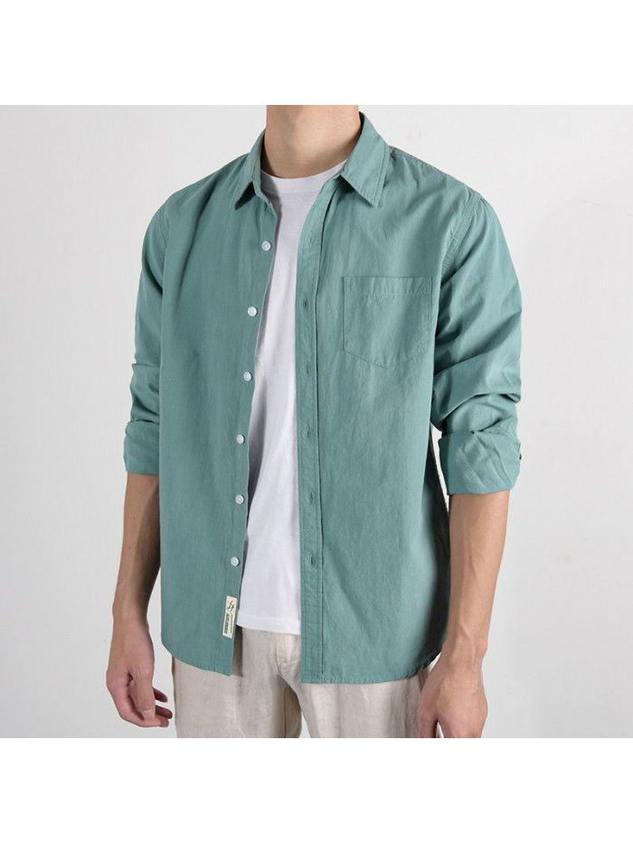 Men's cotton versatile Long Sleeve Shirt White youth business casual shirt small fresh cotton four seasons top 9399 