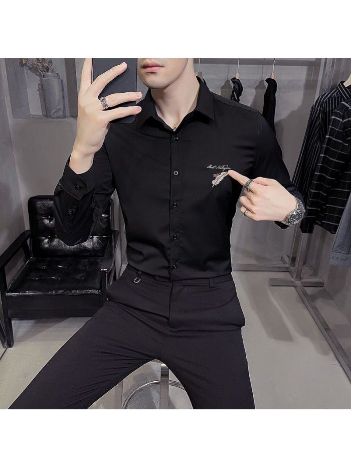  spring and summer shirt men's Korean version slim Lapel men's Striped Shirt Men's casual business professional shirt 