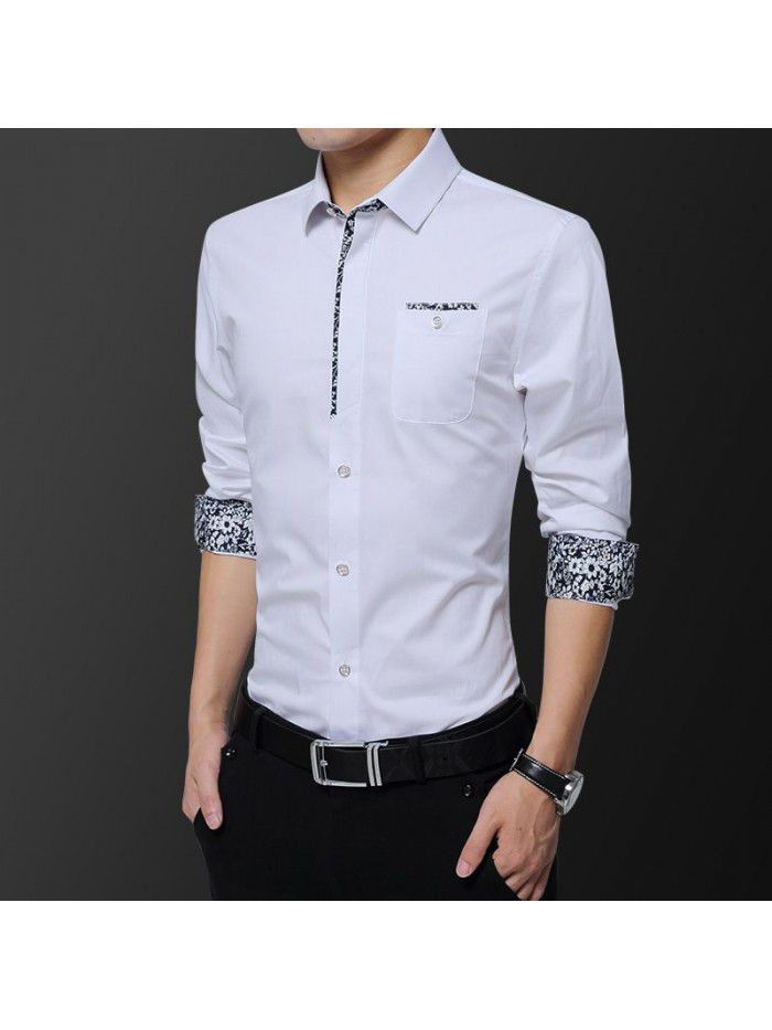  new men's long sleeve shirt men's Korean slim trend no iron shirt fashion casual young men's wear 