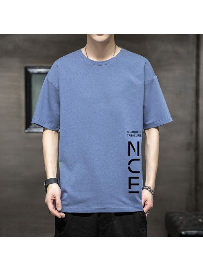 Breathable short sleeve t-shirt men's  summer new men's cotton casual loose half sleeve t-shirt men's wear 