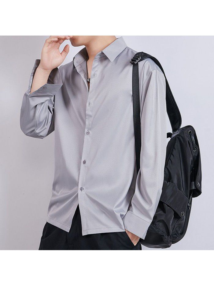 new long sleeve shirt men's white shirt spring casual men's loose solid business bottom coat men's wear 