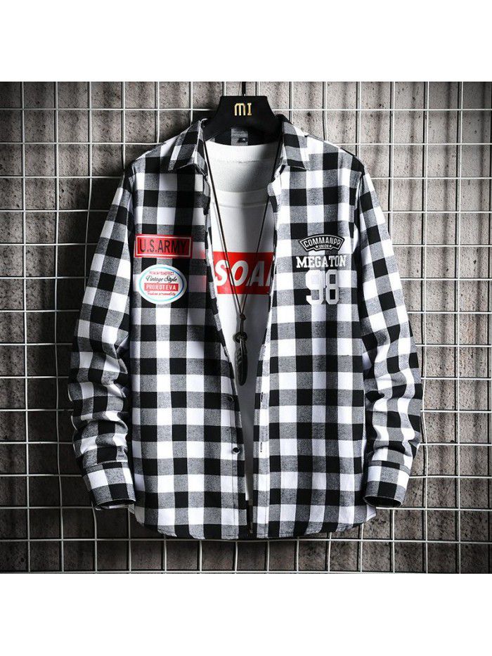  spring new men's shirt Korean fashion Slim Fit Shirt Men's fashion Lapel cardigan men's top 