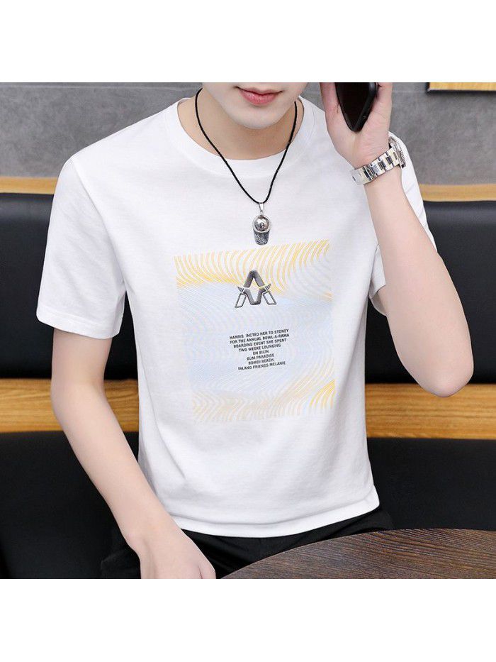  summer new short sleeve t-shirt men's fashion trend leisure slim round neck printing men's T-shirt wholesale 