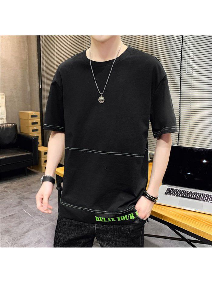  summer new men's T-shirt youth casual versatile half sleeve T-shirt loose tooling student top 