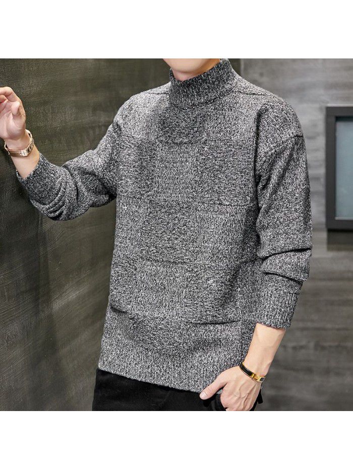 men's new Korean casual sweater autumn and winter slim high collar t-shirt men's warm base shirt men's wear 