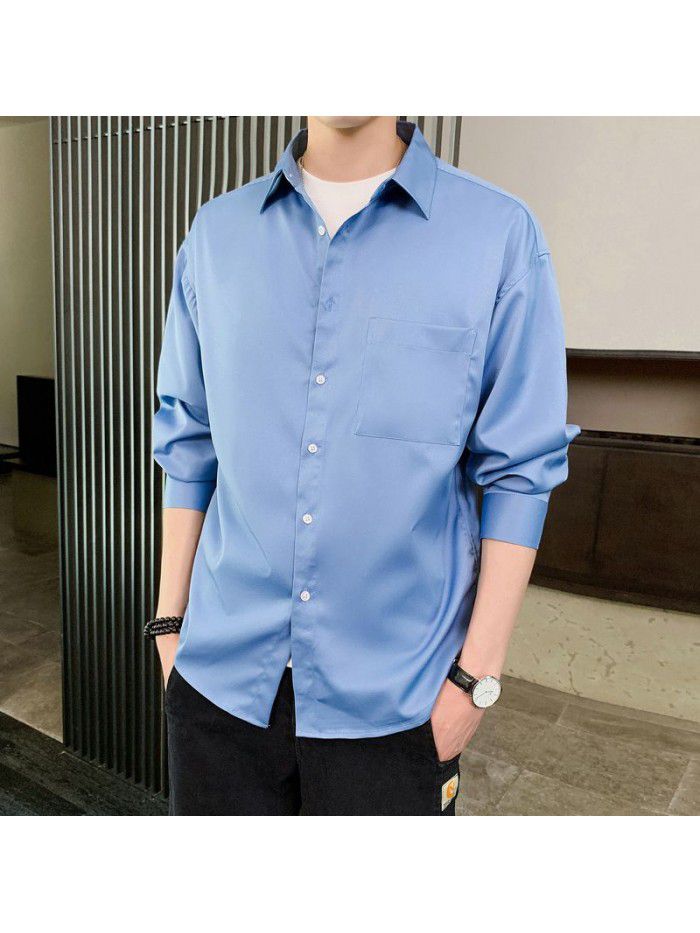 Long sleeve shirt men's autumn  new fashion leisure business solid color shirt men's fashion slim fit 