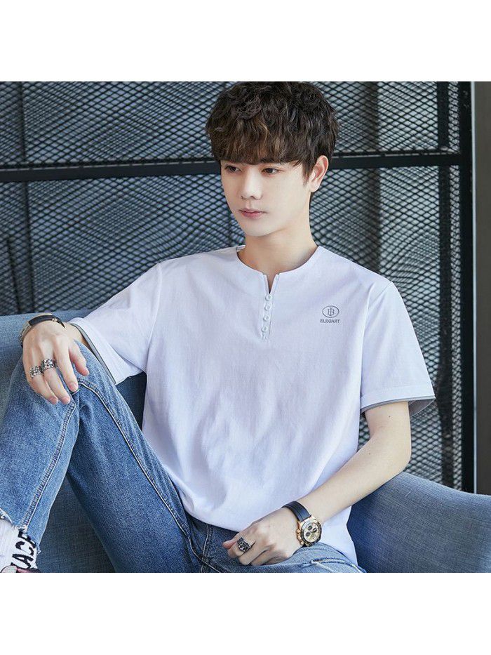  spring men's short sleeve T-shirt national tide cotton half sleeve round neck Pullover t-shirt men's casual top 