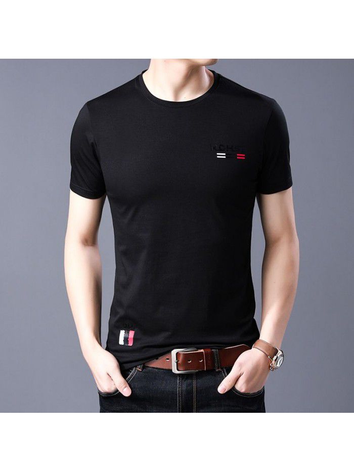 Breathable short sleeve t-shirt men's summer half sleeve T-shirt young and middle-aged men's round neck slim father's dress 