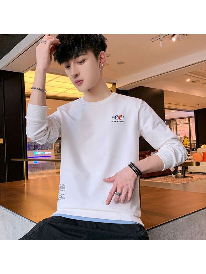  spring new men's T-shirt Korean slim round neck long sleeve casual T-shirt men's top 