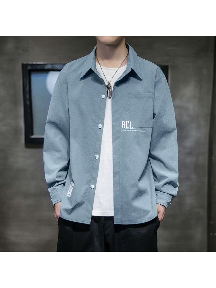  spring new Hong Kong Style Long Sleeve Shirt Korean fashion casual men's shirt national fashion cardigan men's shirt 