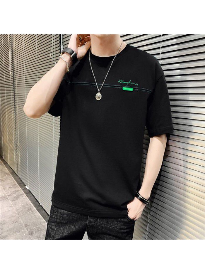  summer new student leisure T-shirt youth round neck short sleeve men's t-shirt men's versatile top 