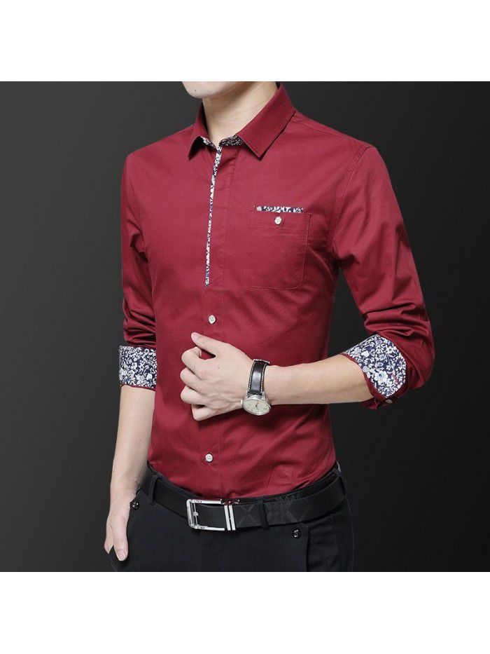  new men's long sleeve shirt men's Korean slim trend no iron shirt fashion casual young men's wear 