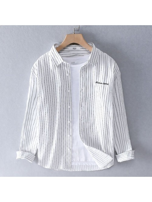  new striped men's long sleeve shirt fresh li...
