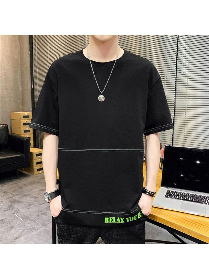  summer new men's T-shirt youth casual versatile half sleeve T-shirt loose tooling student top 