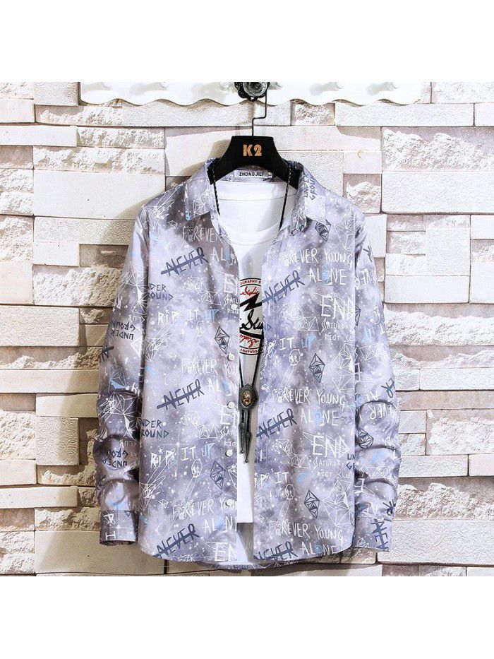  autumn new men's shirt fashion leisure long sleeve Lapel shirt cardigan men's National Fashion Top 