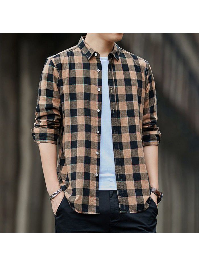 Plaid Shirt Men's spring  new fashion fashion fashion brand spring and autumn long sleeve shirt casual Japanese men's coat 