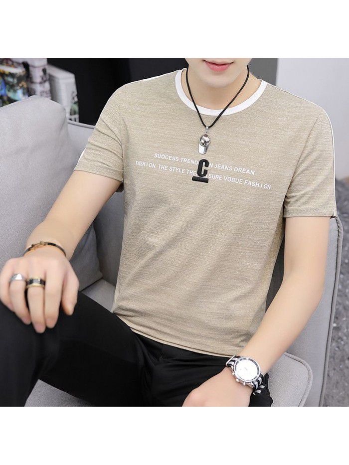  new summer men's short sleeve cotton t-shirt men's casual slim round neck color matching base shirt men's wholesale 