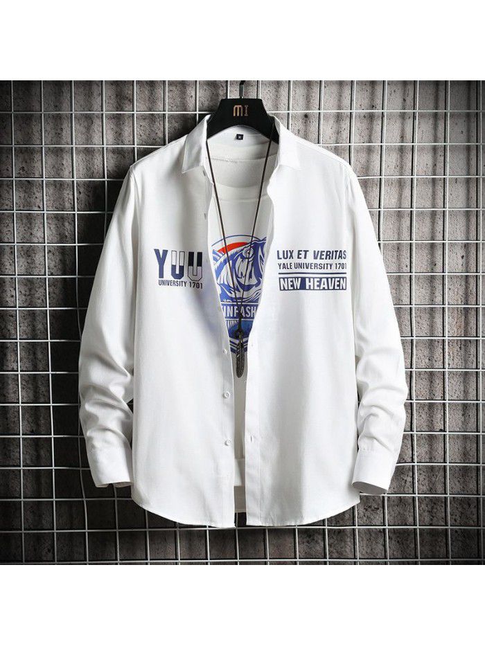  spring new men's shirt Korean fashion Slim Fit Shirt Men's fashion Lapel cardigan men's top 