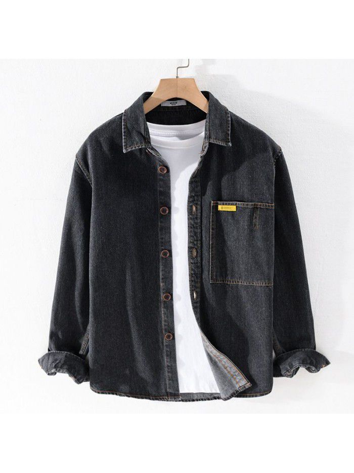 Japanese Long Sleeve denim shirt men's fashion wear autumn thin casual top youth cotton shirt coat 9412 