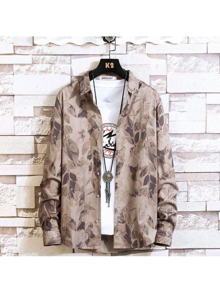  autumn new men's shirt fashion leisure long sleeve Lapel shirt cardigan men's National Fashion Top 