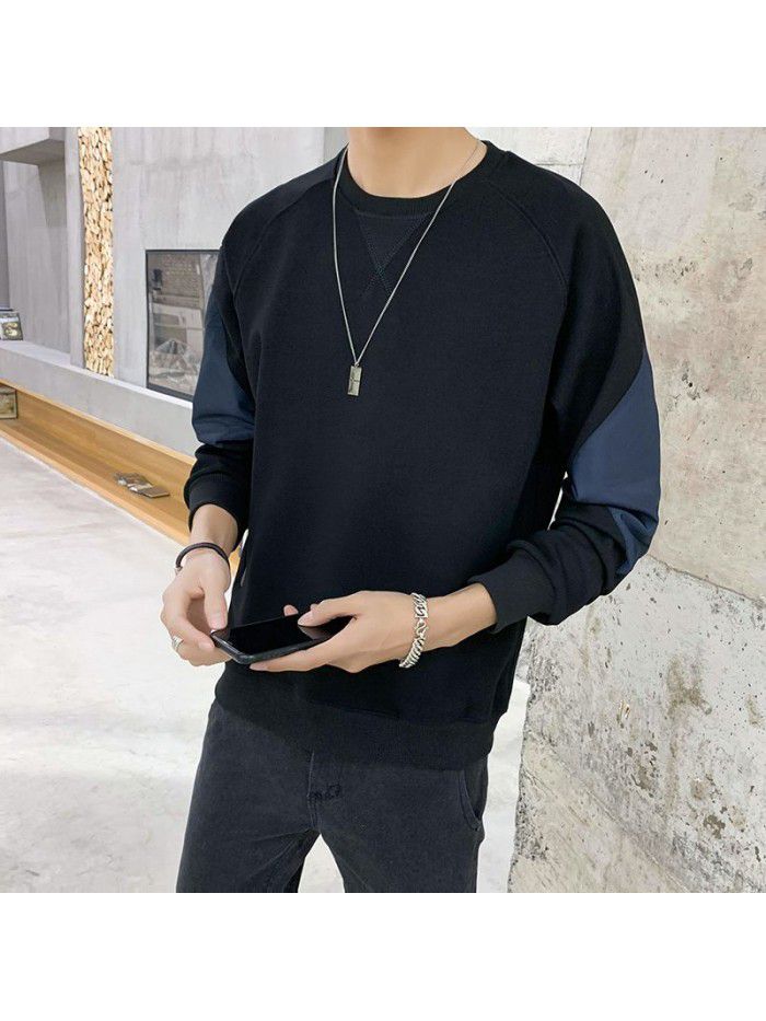 Weiyi men's  autumn new men's wear Korean fashion loose round neck bottom shirt Hong Kong Style youth student trend 
