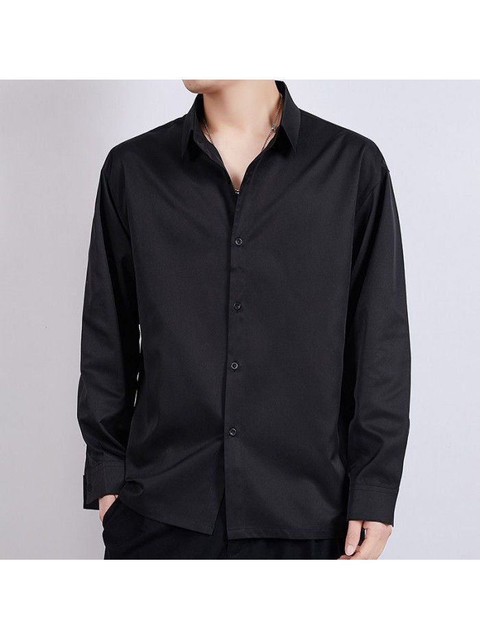 new long sleeve shirt men's white shirt spring casual men's loose solid business bottom coat men's wear 
