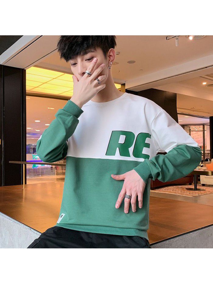 spring new men's T-shirt Korean slim round neck long sleeve casual T-shirt men's top 