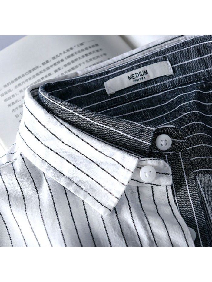  new striped men's long sleeve shirt fresh literary model Korean pure cotton leisure fashion men's shirt 9306 
