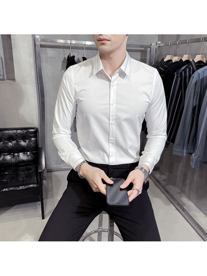  spring and summer shirt men's Korean version slim Lapel men's Striped Shirt Men's casual business professional shirt 