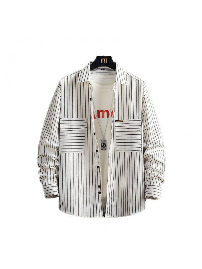 Autumn men's long sleeve shirt Korean casual Stripe Shirt Men's cotton shirt cardigan men's top 