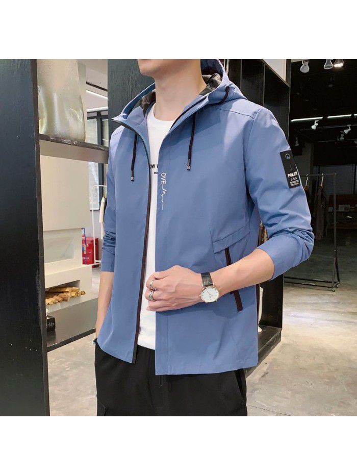 Men's jacket spring autumn new Hooded Jacket youth Korean fashion fashion simple men's casual coat 