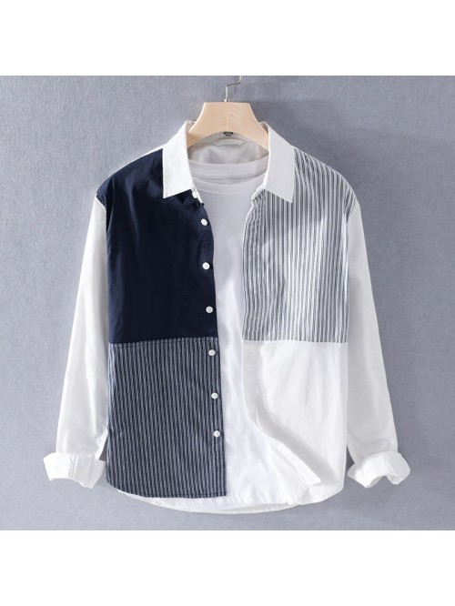 Spring men's new color matching cotton shirt ...