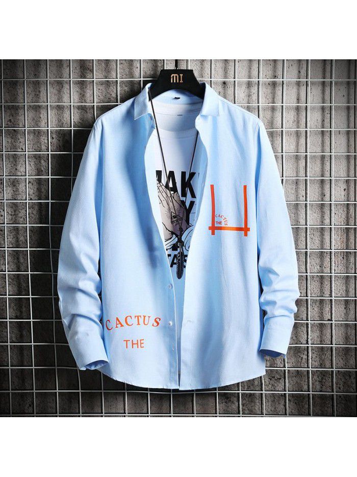  spring new men's shirt Korean fashion Slim Fit Shirt Men's fashion Lapel cardigan men's top 