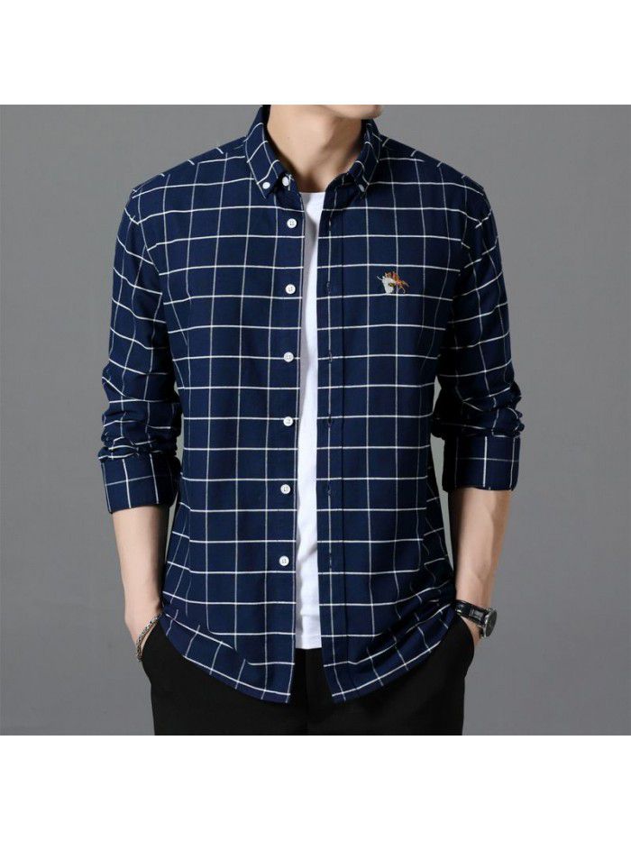 New Oxford spinning long sleeve shirt casual men's wear lining comfortable embroidery base shirt business youth trend 
