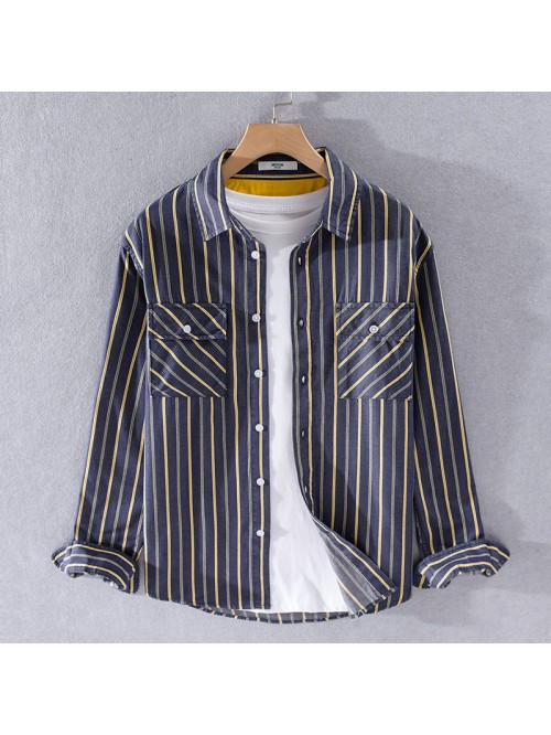 Men's spring and autumn casual stripe Japanes...