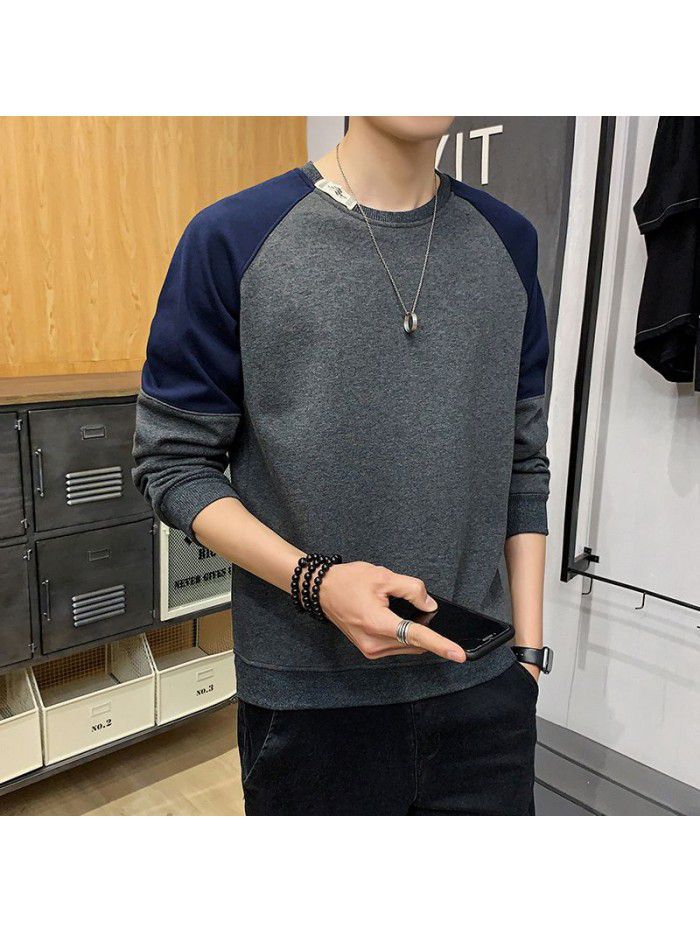 Weiyi men's  autumn new men's wear Korean fashion loose round neck bottom shirt Hong Kong Style youth student trend 