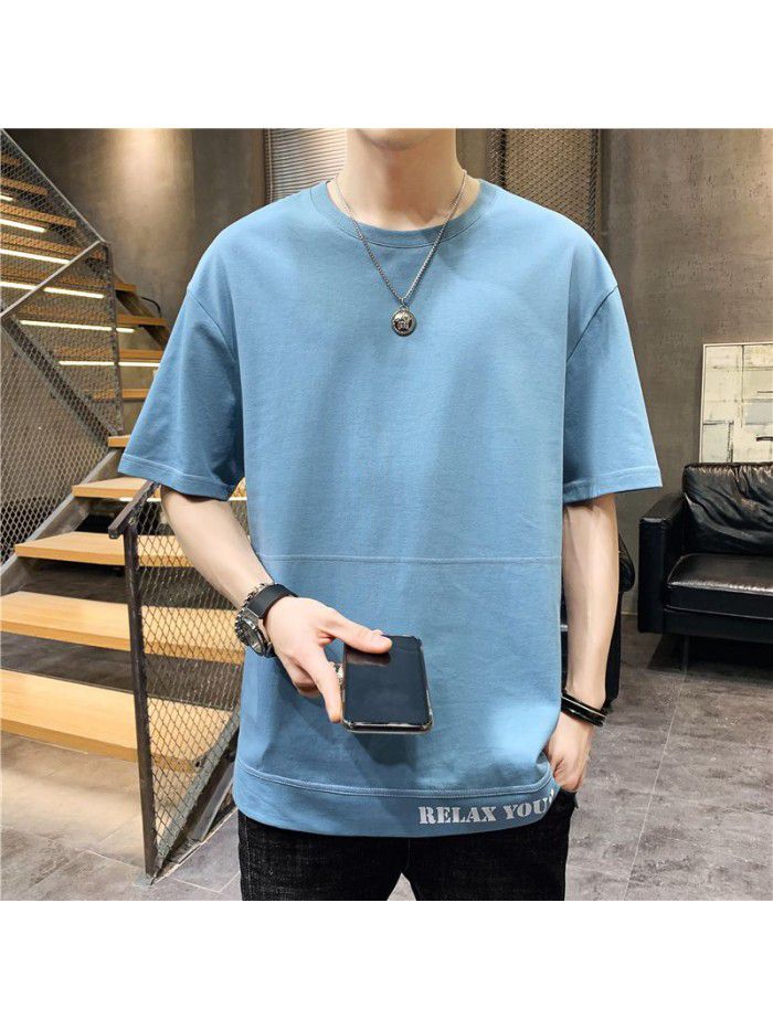  summer new men's T-shirt youth casual versatile half sleeve T-shirt loose tooling student top 