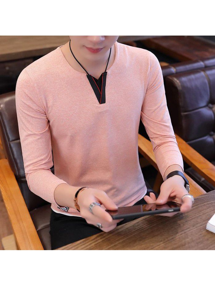  autumn popular men's T-shirt with base coat fashion men's long sleeve T-shirt Korean men's T-shirt 