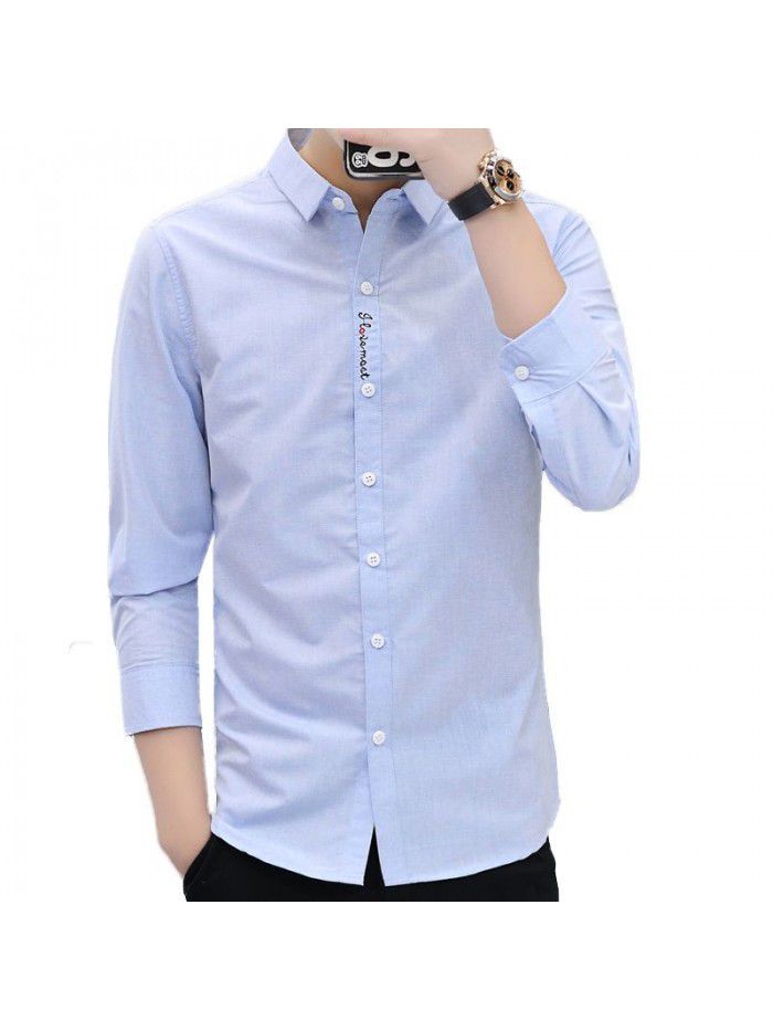 new men's leisure Long Sleeve Shirt Youth slim fit no iron shirt men's Korean fashion student 