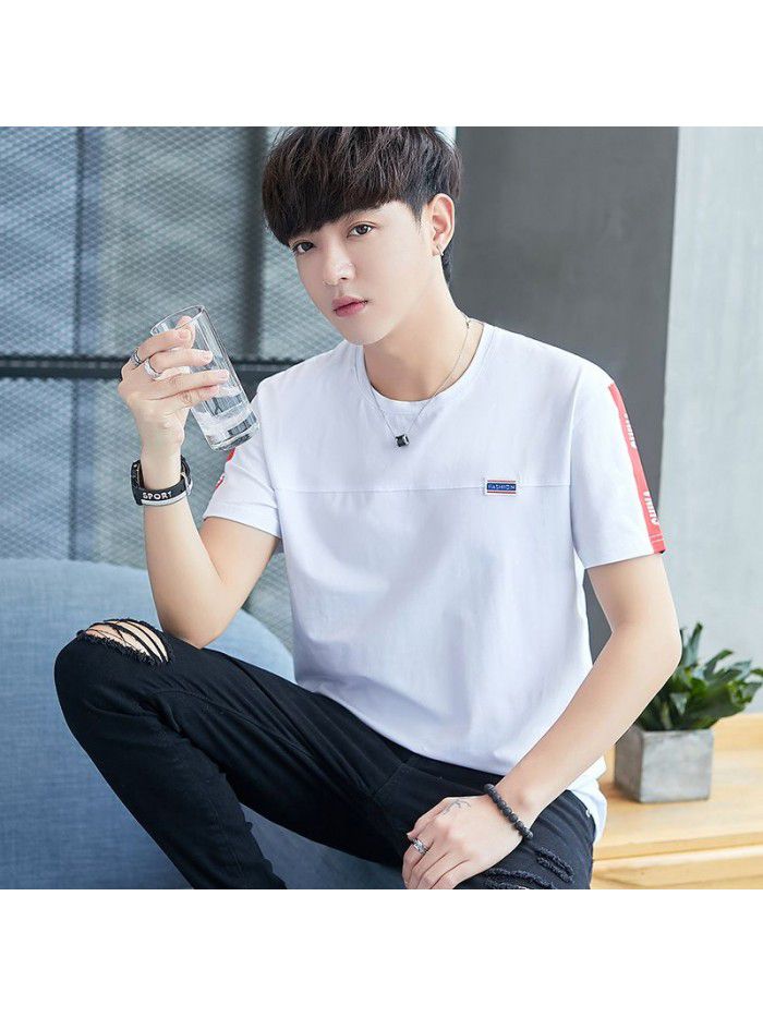  men's short sleeve t-shirt men's half sleeve men's round neck Pullover short sleeve T-shirt Korean fashion men's slim T-shirt 