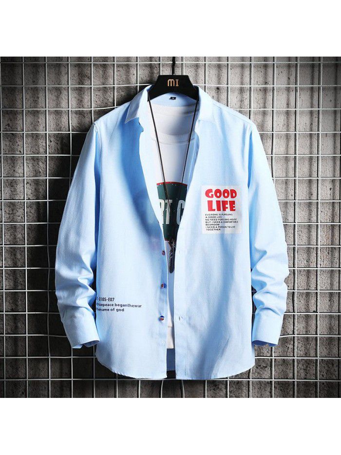  spring new men's shirt Korean fashion Slim Fit Shirt Men's fashion Lapel cardigan men's top 